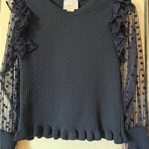 Anthropologie Black Textured Blouse with Sheer Sleeves